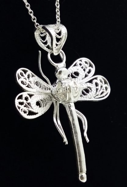 Filigree Hand Made .925 Sterling Silver Dragon Fly Pendant .